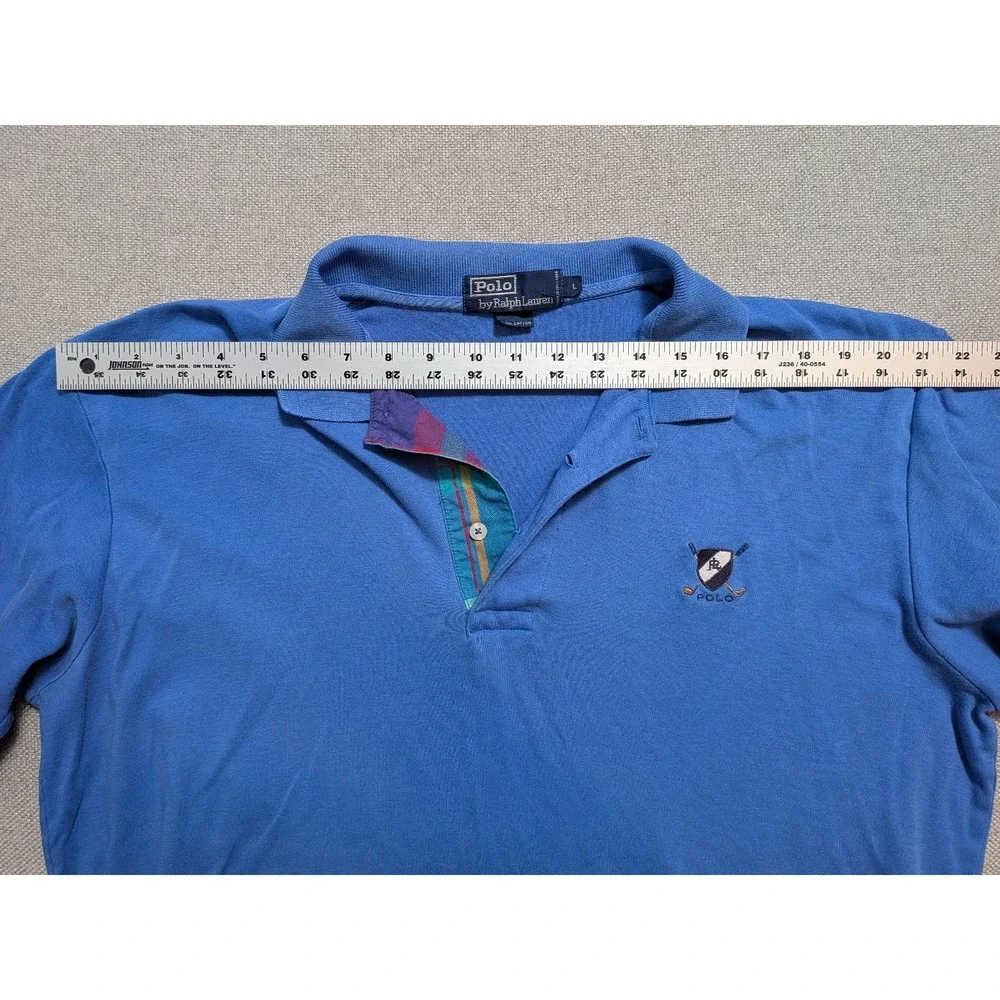 Polo Ralph Lauren Men's L Blue Cotton Golf Logo Short Sleeve Polo Shirt Logo